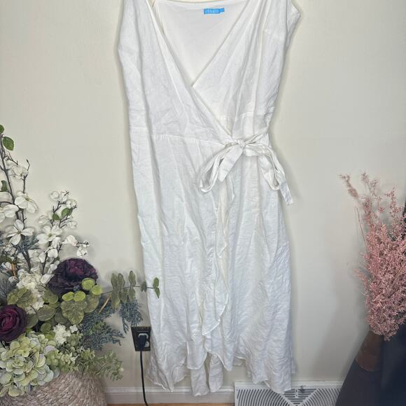 J. MCLAUGHLIN Emilia Linen Ruffle Wrap Maxi Dress White Sz L {ZZ51} - Picture 4 of 8